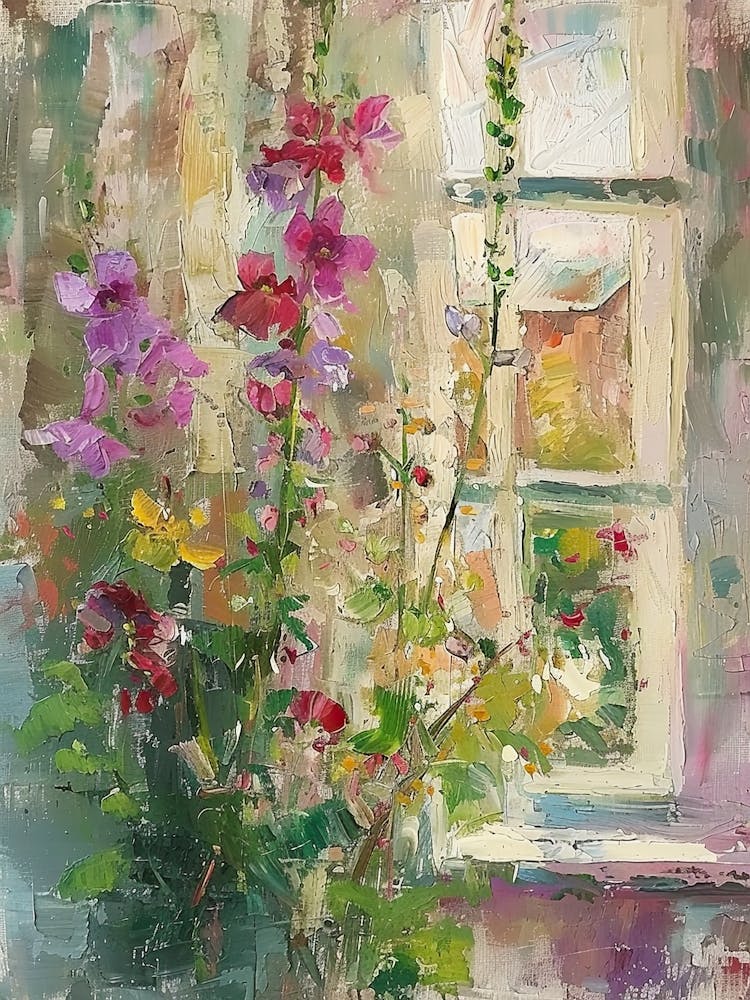 Seat Pea Flowers On A Cottage Window 3