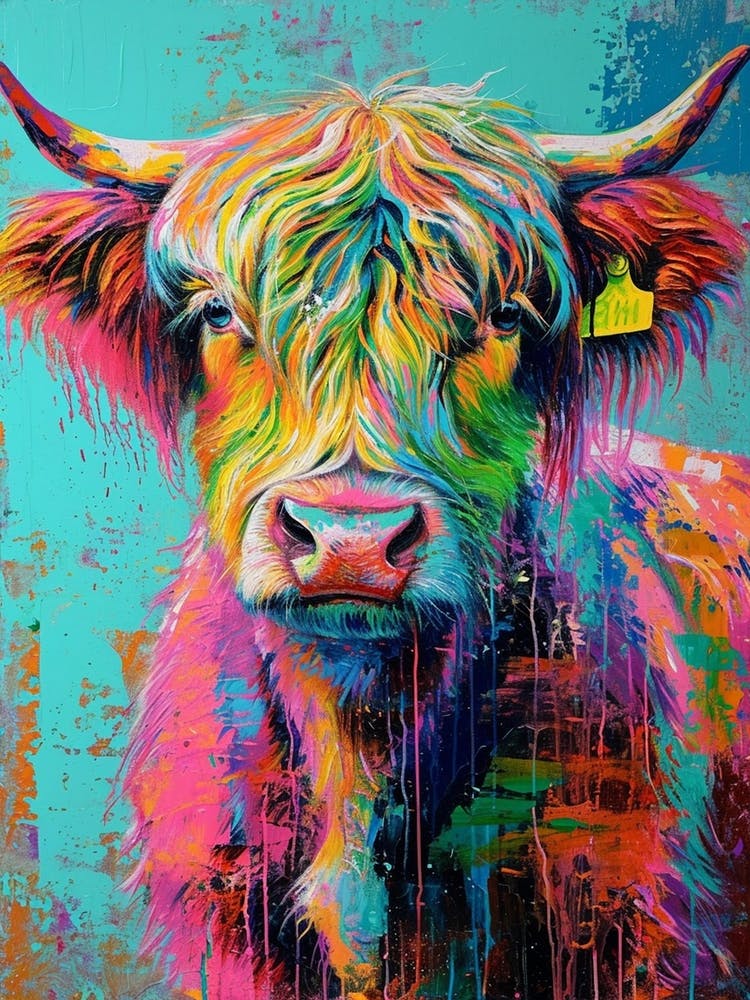 Hairy Cow Colourful Paint Splash 2