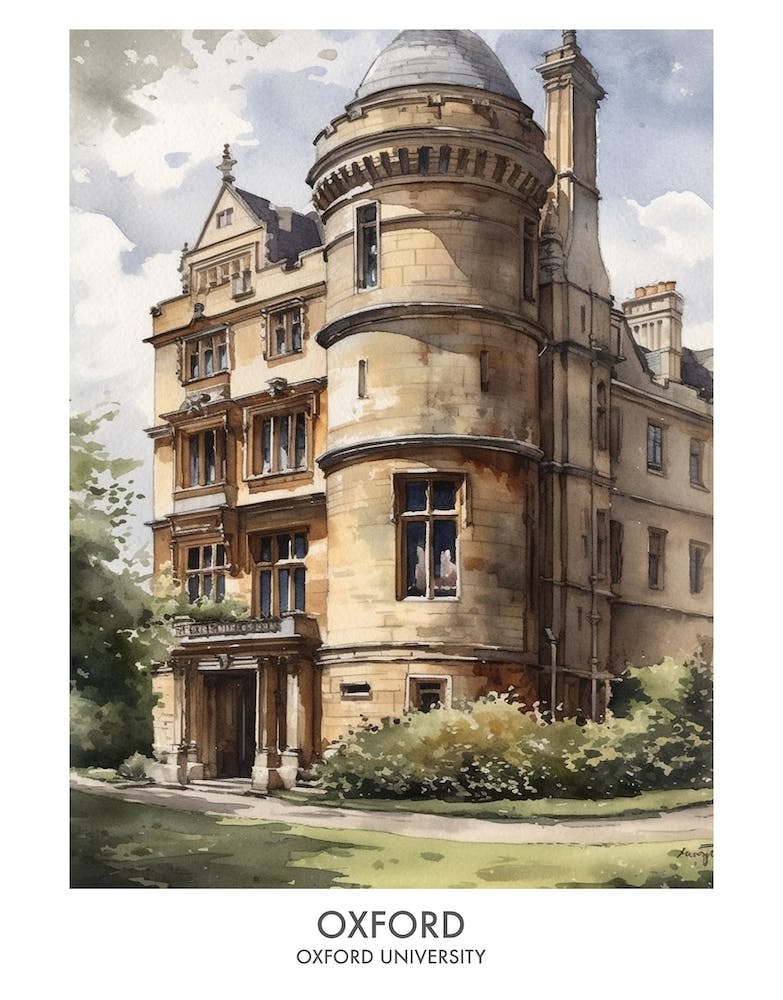 Oxford University 6 Watercolor Travel Poster