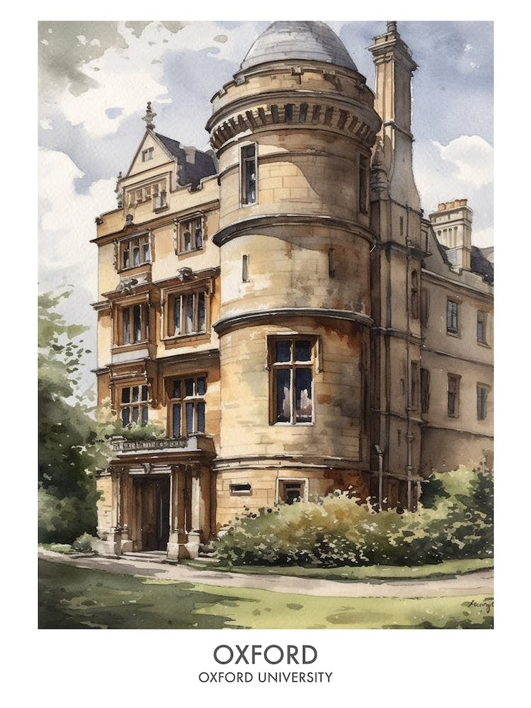 Oxford University 6 Watercolor Travel Poster