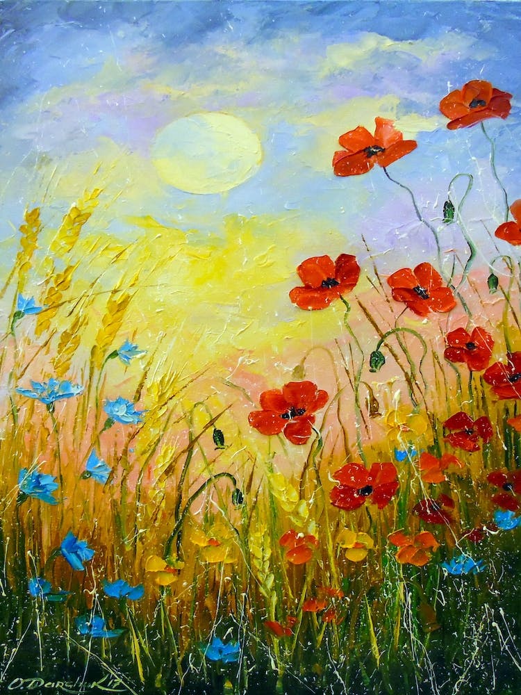 Blooming poppies in the moonlight