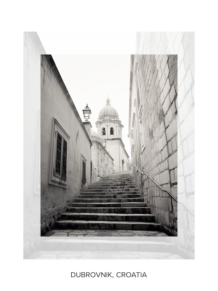 Poster Of Dubrovnik, Croatia, Black And White Old Photo 4