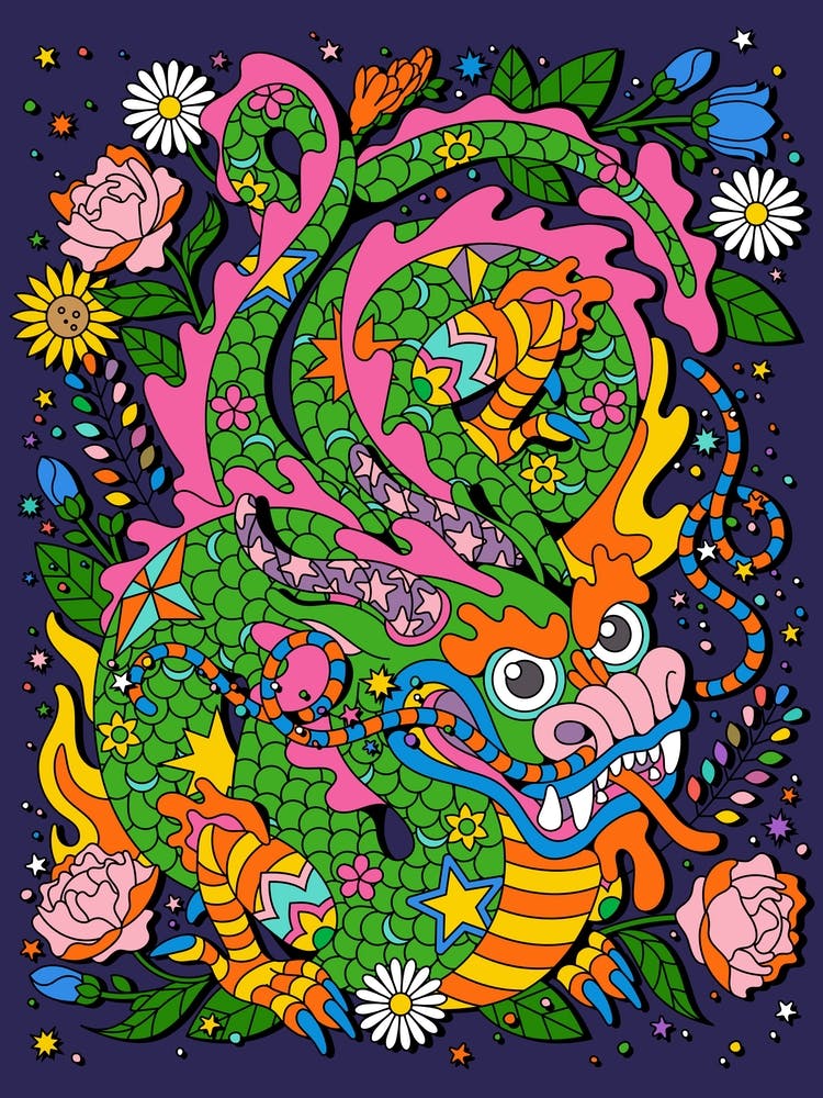 Bohemian Lunar Chinese New Year Dragon Zodiac Print