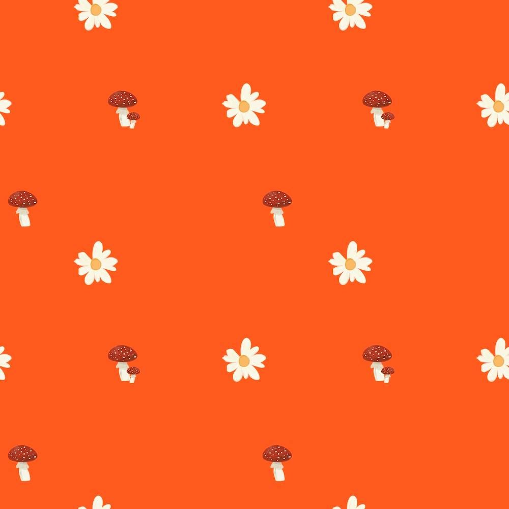 Daisy and Mushrooms Neon Red