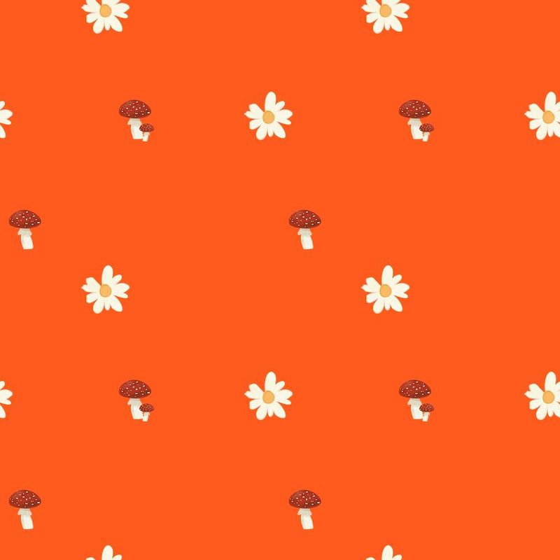 Daisy and Mushrooms Neon Red