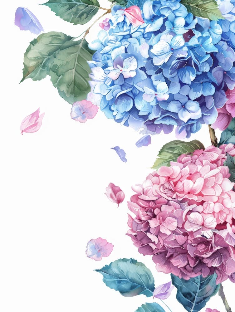Watercolor Hydrangea Flowers