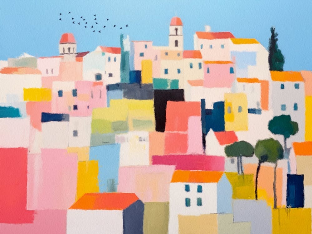 Lisbon Cityscape Watercolor Painting