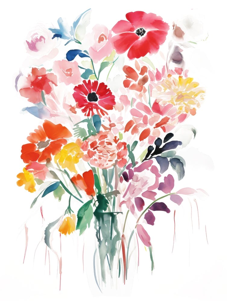 Fleurs à l'Aquarelle dans un Vase 1
