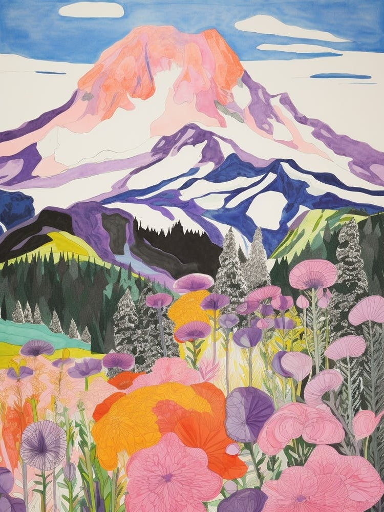 Mount Rainier United States 3 Colourful Mountain Illustration