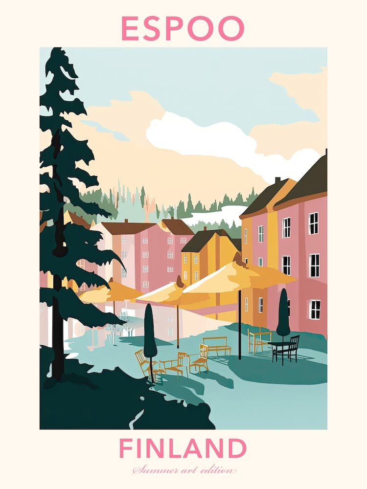 Espoo, Finland, Flat Pastels Tones Illustration 4 Poster