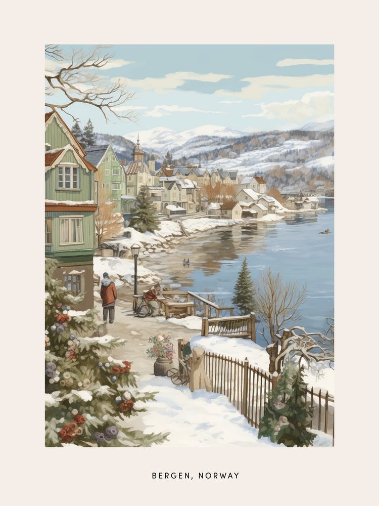 Vintage Winter Poster Bergen Norway 2