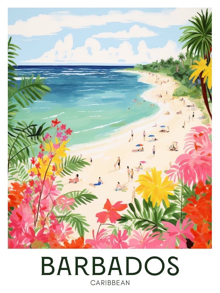 Barbados, Caribbean Maximalist Travel Poster Vibrant Colour 
