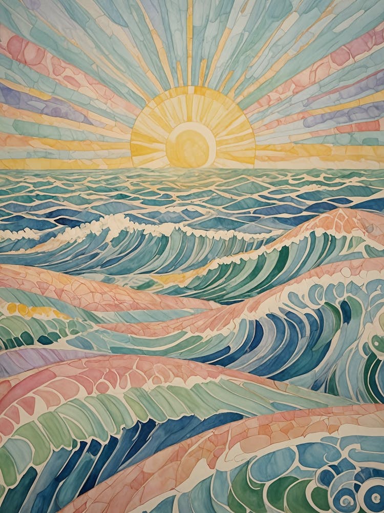 Pastel Whimsical Sunrise Over The Ocean