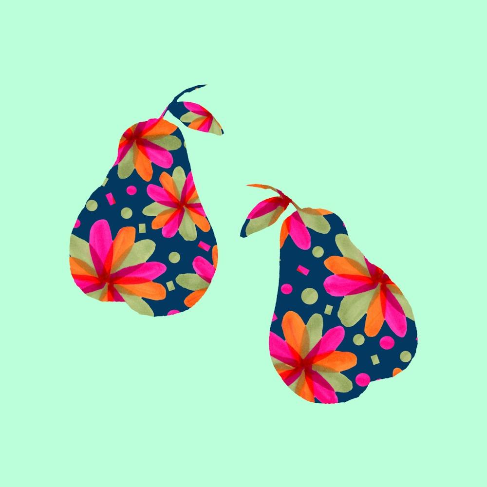 FLORAL PEARS MAGENTA GREEN ON MINT