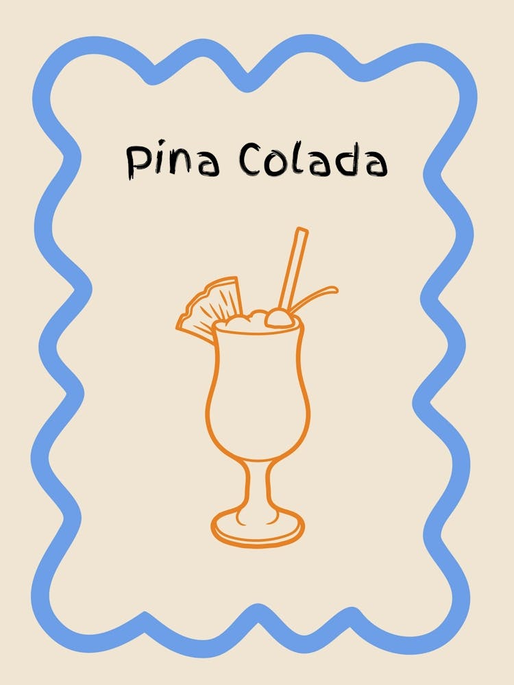 Pina Colada Doodle Poster Ornage & Blue