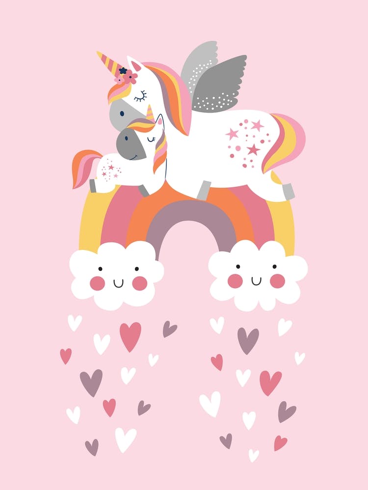 Einhorn und Regenbogen in Pink
