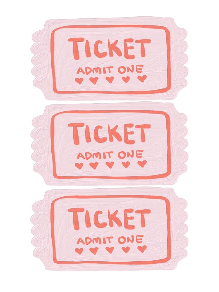 Ticket Admit One Pink Hearts