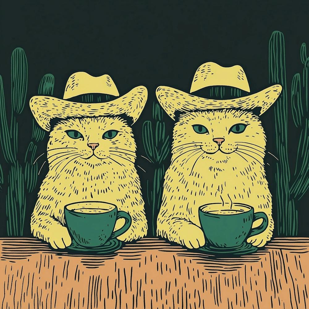 Two Cats In Cowboy Hats