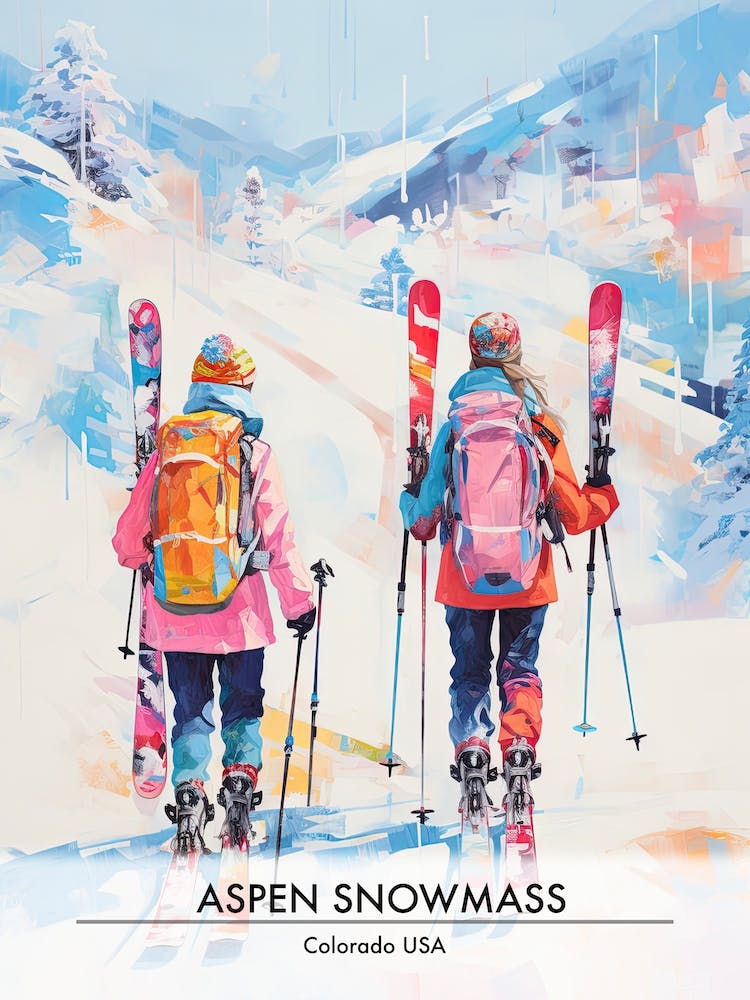 Aspen Snowmass   Colorado Usa, Ski Resort Poster Illustration 4