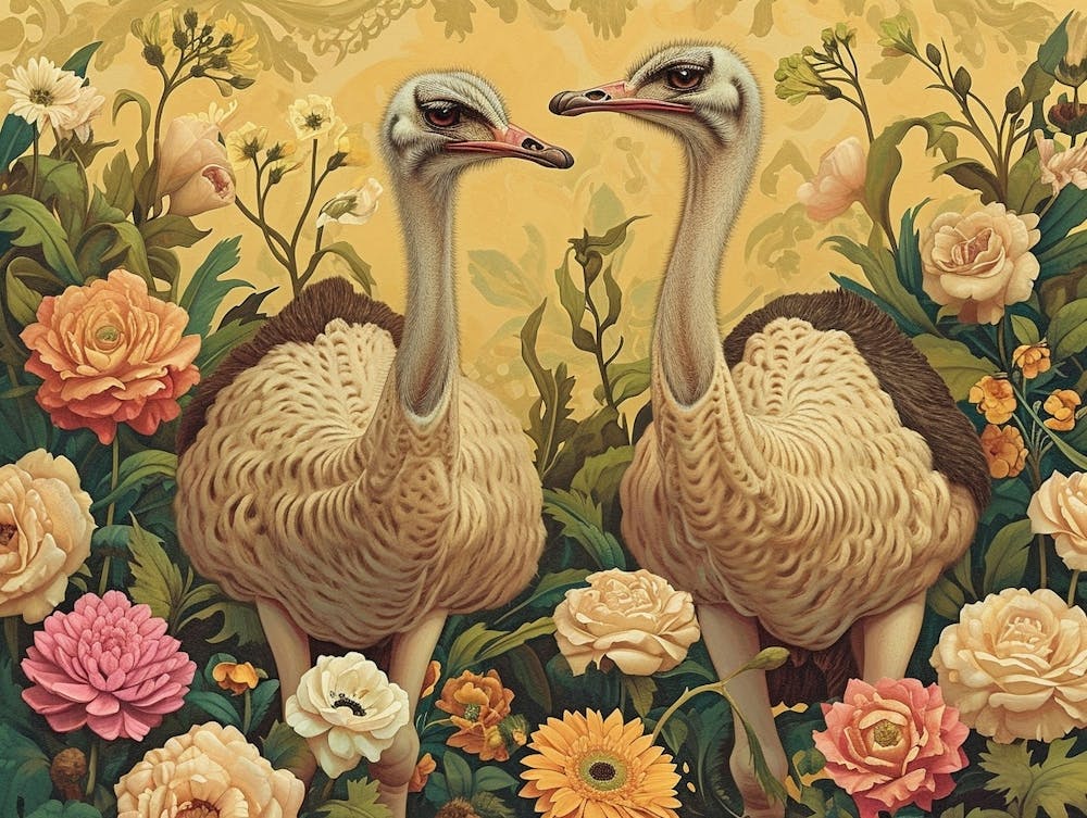 Floral Animal Illustration Ostrich 1