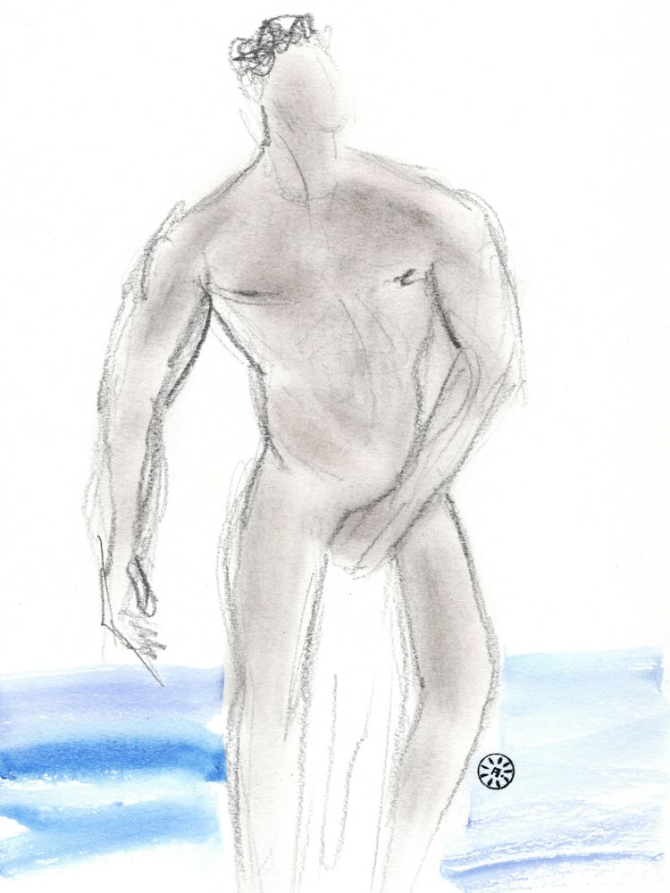 Poster Print Giclee Wall Art Adult Mature Explicit Homoerotic Erotic Man Male Nude Gay Art Drawing Artwork 003