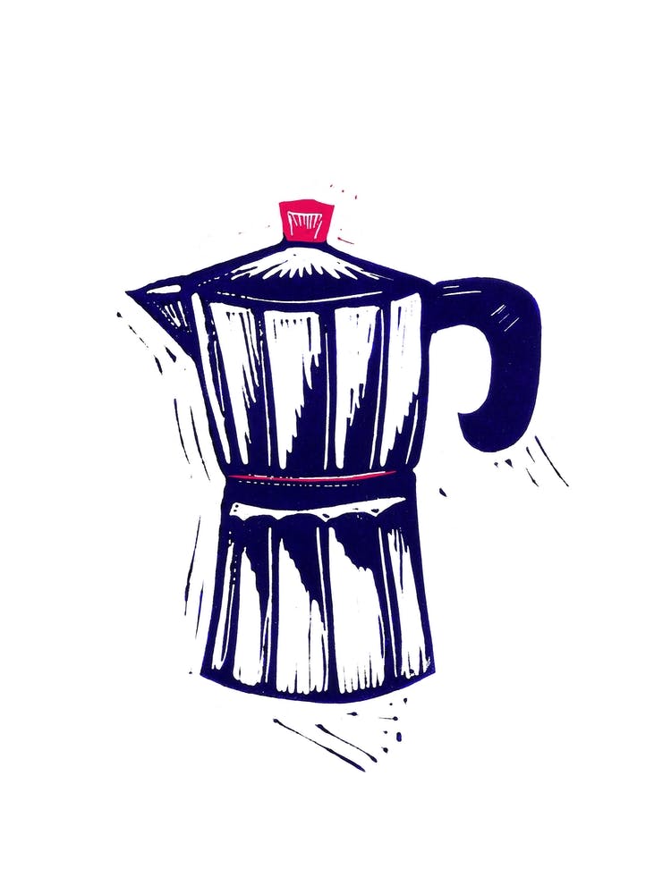 Coffee linocut purple