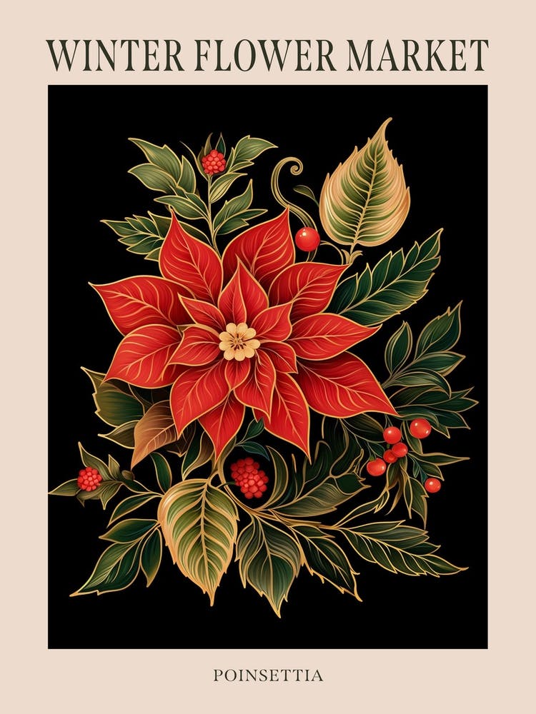 Poinsettia 3 Winter Flower Market Poster