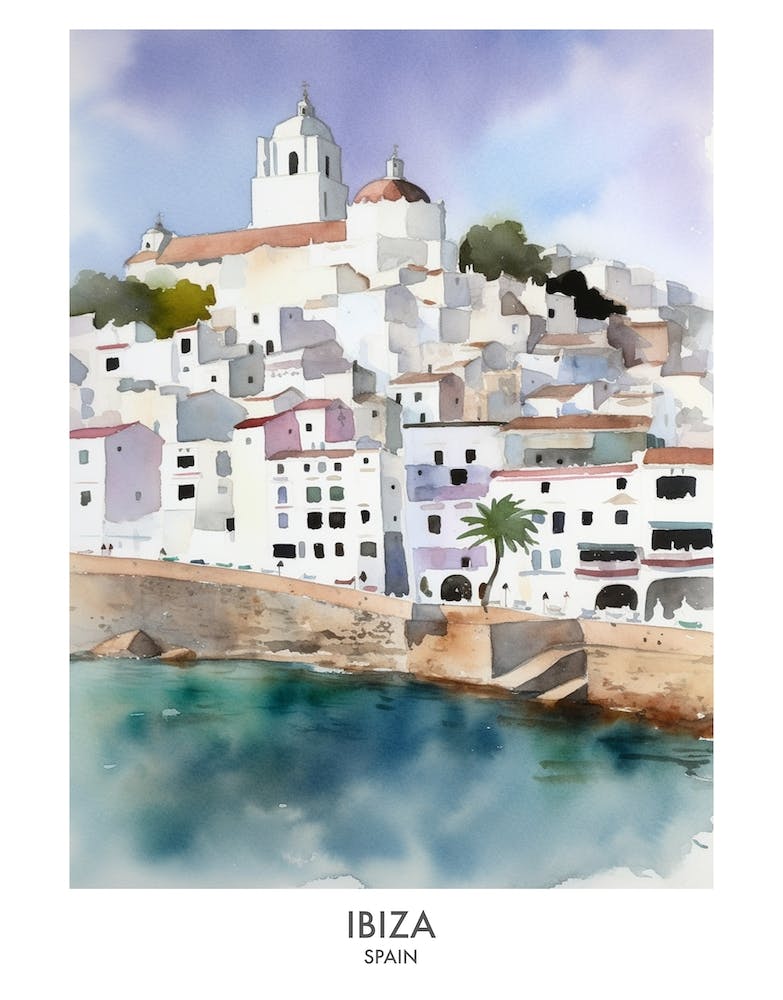 Ibiza Spain Watercolour Travel Poster 3