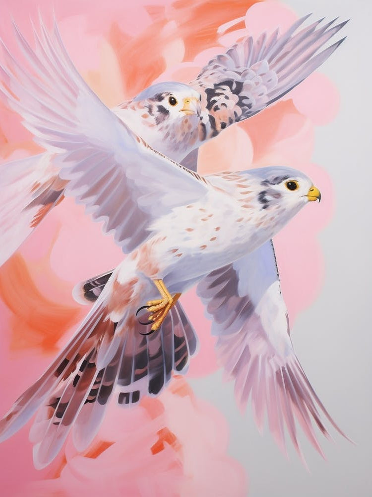 Pink Ethereal Bird Painting American Kestrel 2