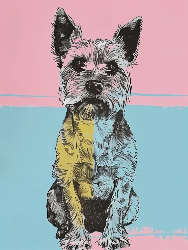 Pastel Watercolour Terrier Dog Line Illustration 3