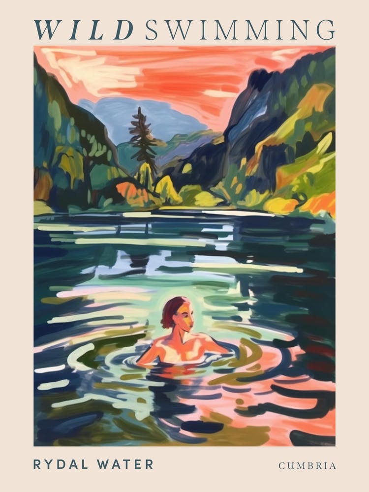 Wild Swimming At Rydal Water Cumbria 4 Poster
