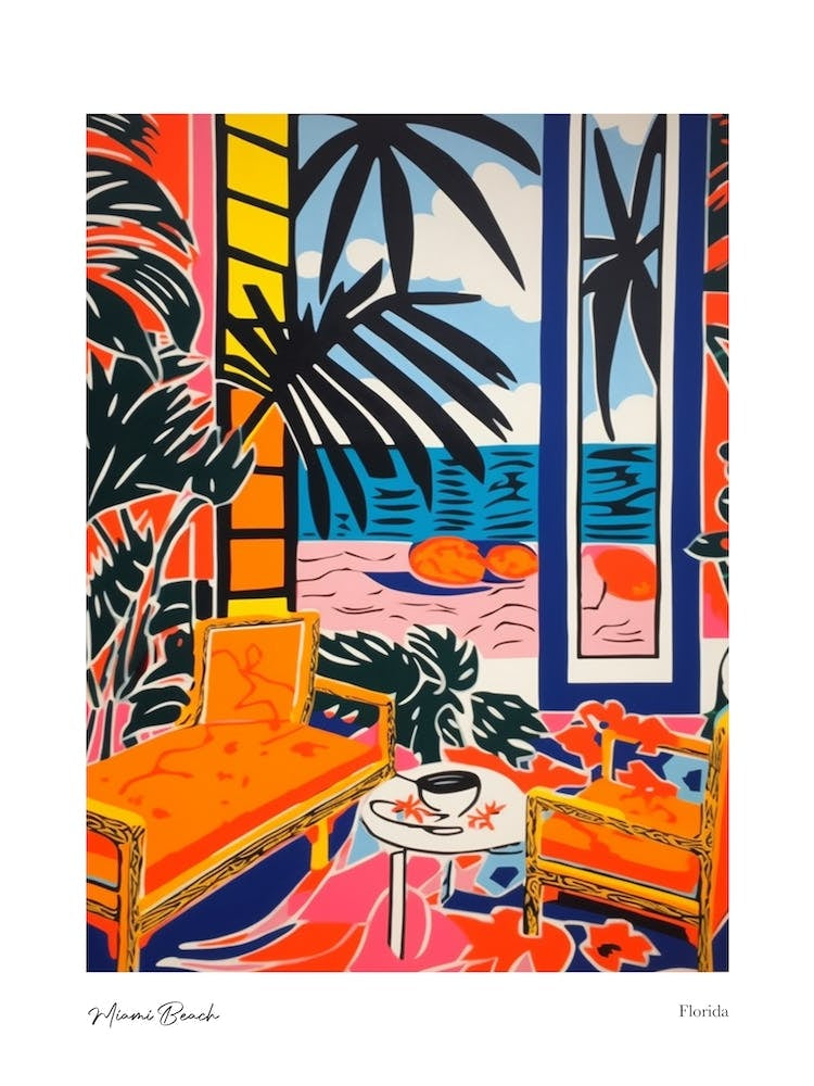 Miami Beach Florida Matisse Style 3 Watercolour Travel Poster