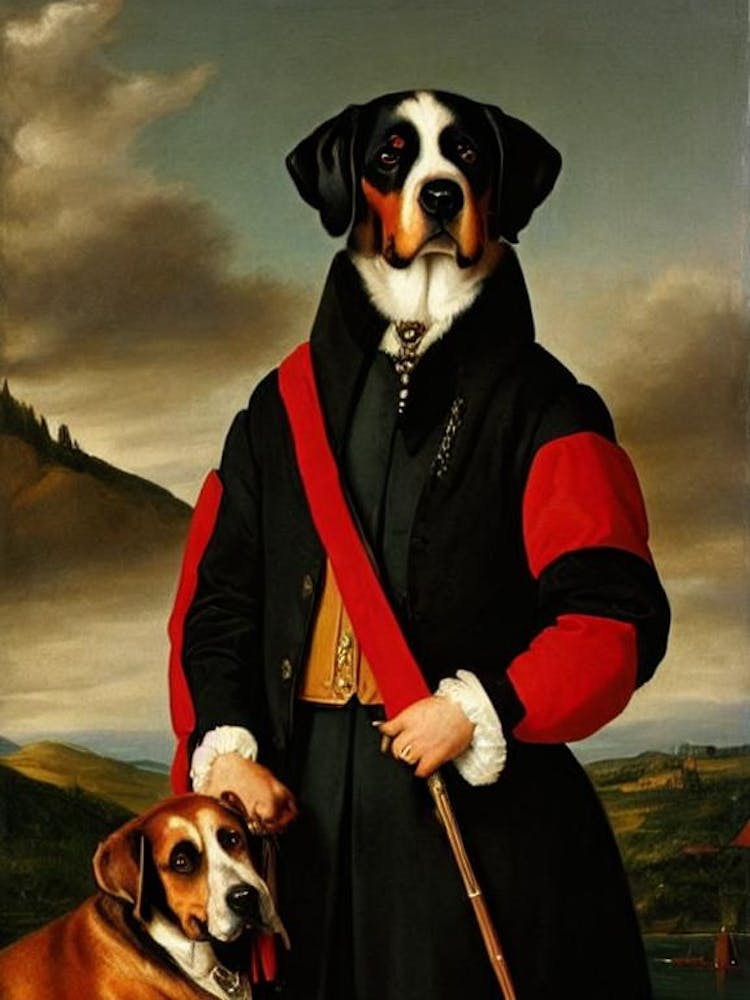 Greater Swiss Mountain Dog Renaissance Portrait Oil Painting