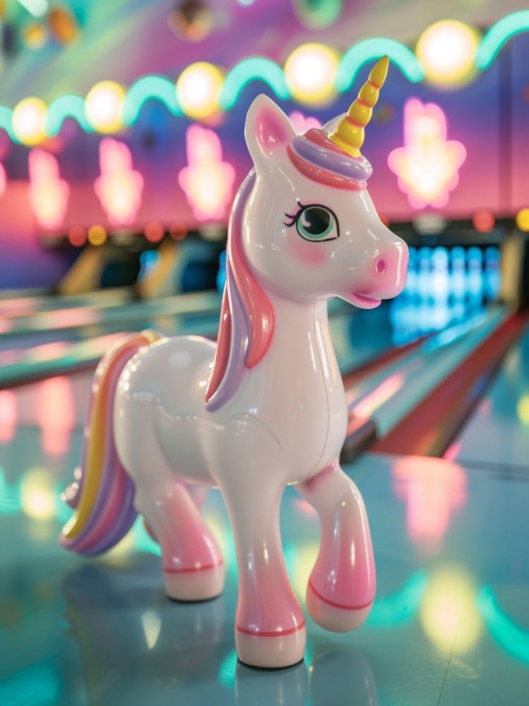 Toy Unicorn In A Bowling Alley 2