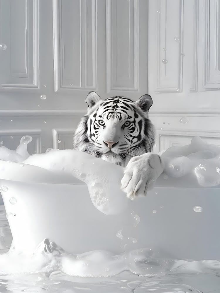 White Tiger In Bathtub Cheetah Poster Bathroom Prints Tiger Wall Print Bathroom Decor Bathroom Wall Art Tiger Poster Funny Posters