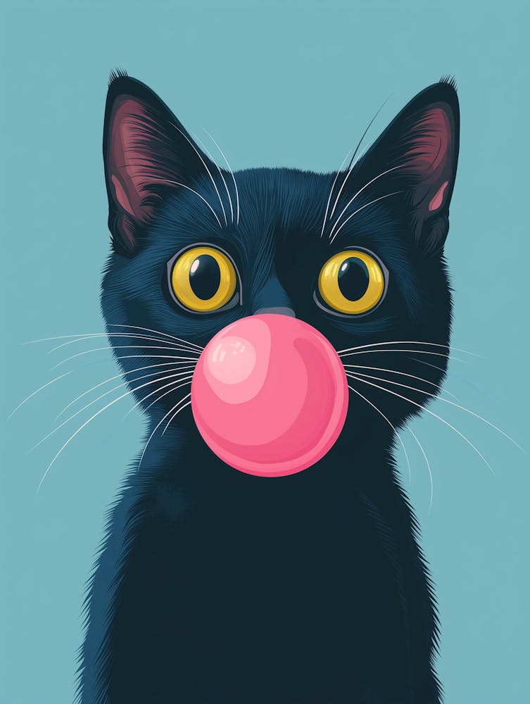 Black Cat With Pink Bubble Gum
