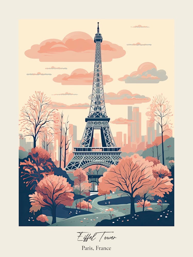 Eiffel Tower   Paris, France   Cute Botanical Illustration Travel 5 Poster