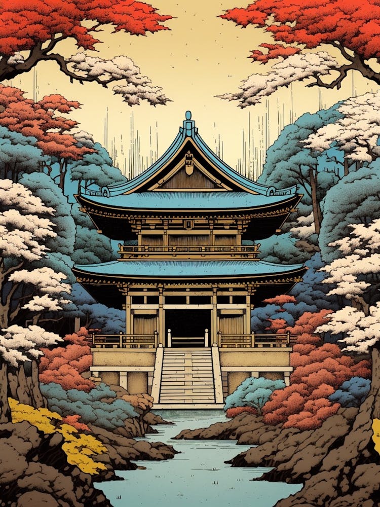 Meiji Shrine, Japan Vintage Travel Art 1