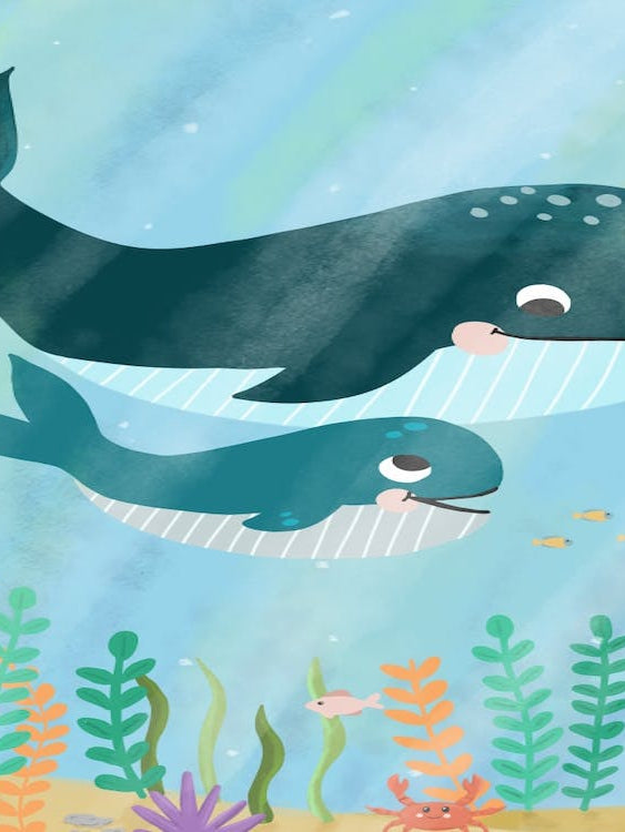 Whales In The Sea - Baby whale - Ocean print
