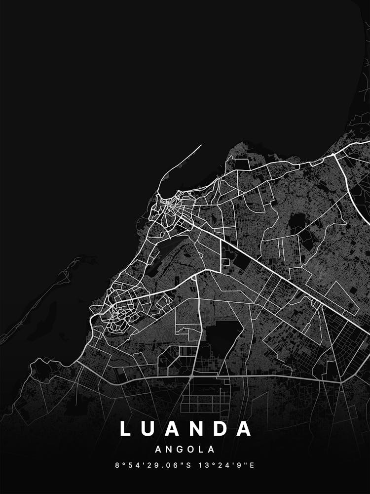 Luanda Angola Schwarze Karte