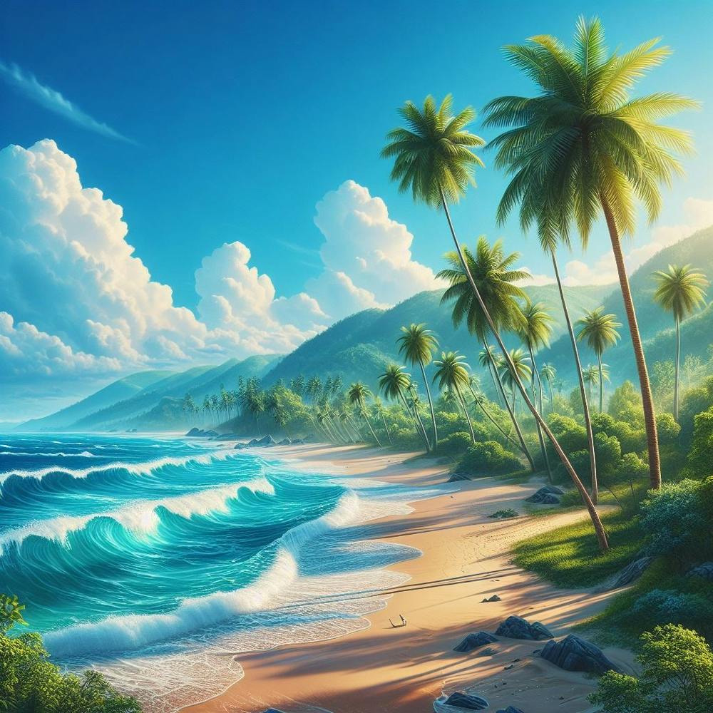 Tropical Beach With Palm Trees
