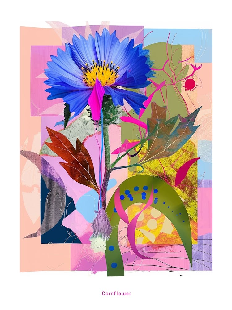 Kornblume (Junggesellenknopf) 1 Neon-Blumen-Collagen-Poster