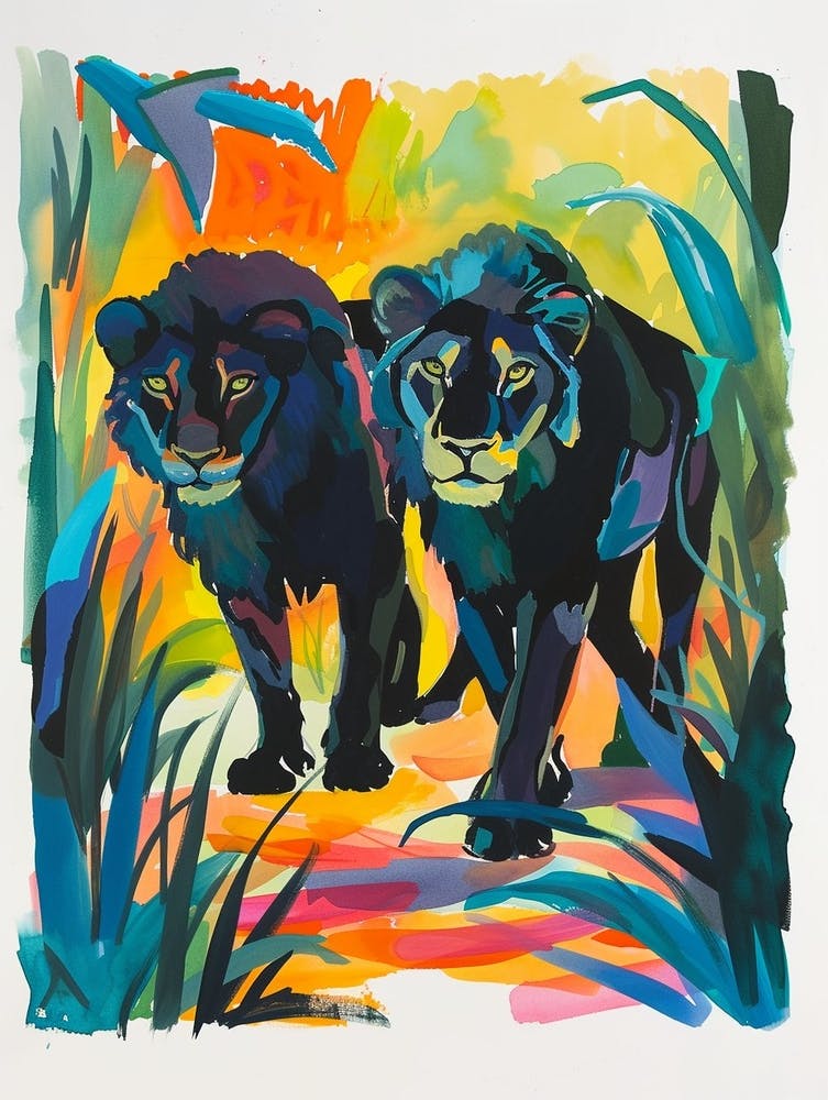 Black Lion Mating Rituals Fauvist Painting 4