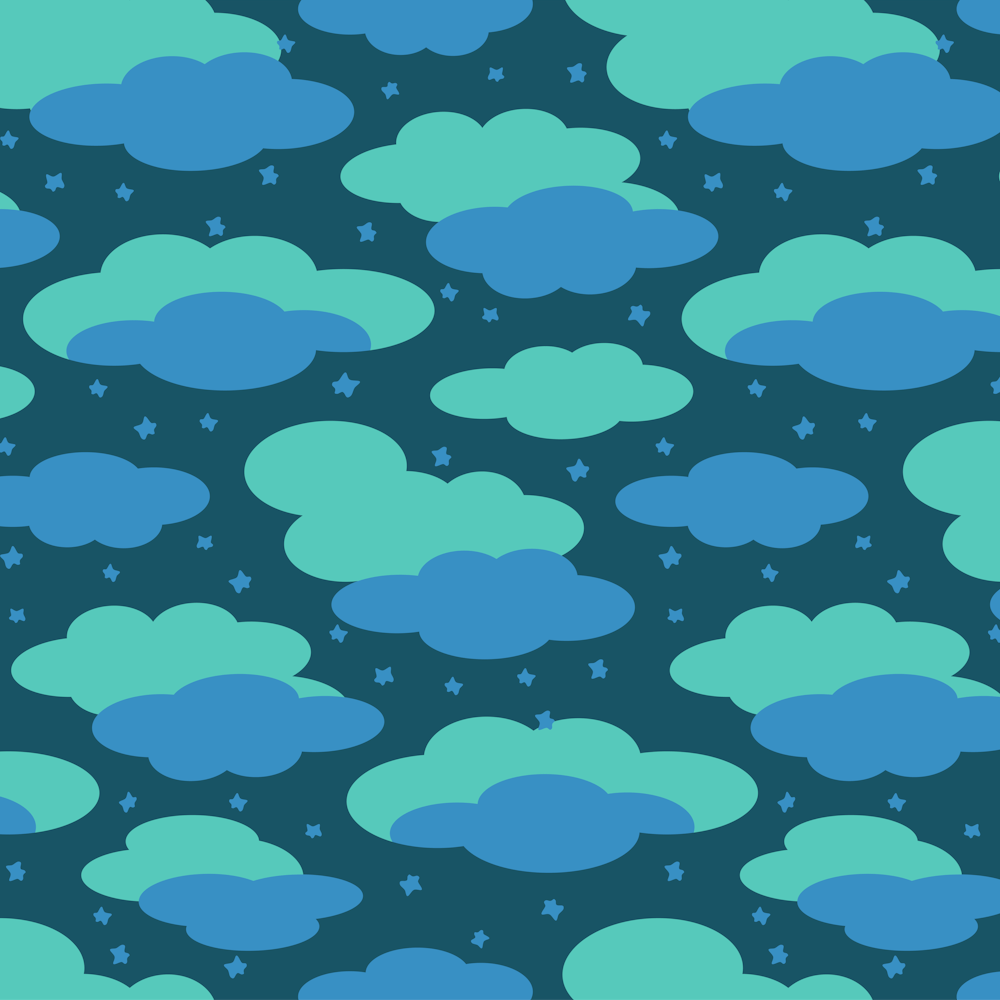 NIGHT DREAMS Dreamy Blue and Turquoise Clouds in a Navy Sky with Stars