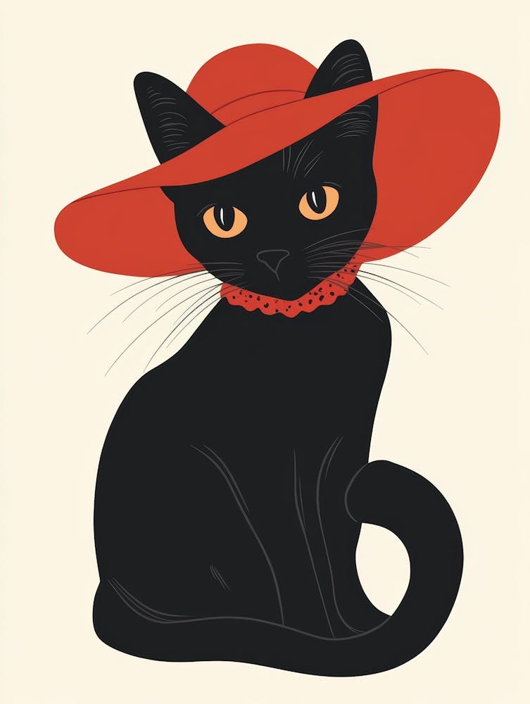 Black Cat In A Red Hat