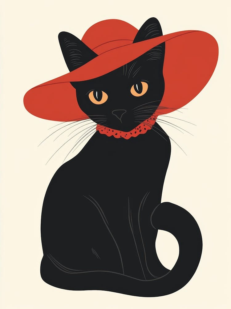Black Cat In A Red Hat