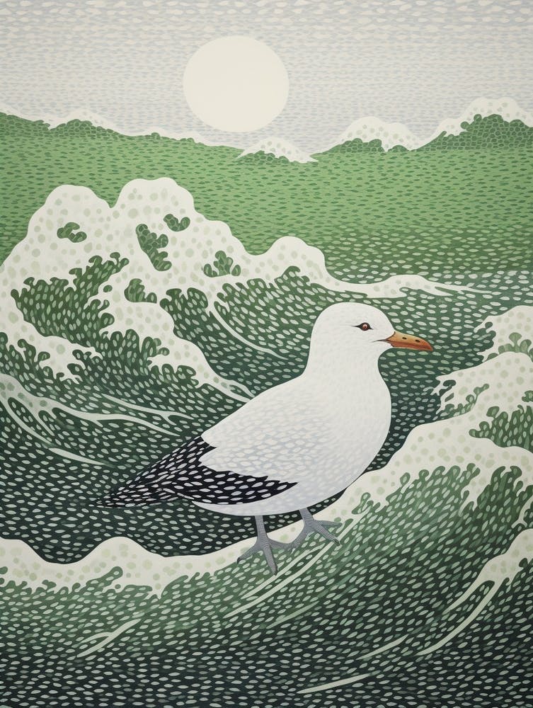 Ohara Koson Inspired Bird Painting Seagull 2