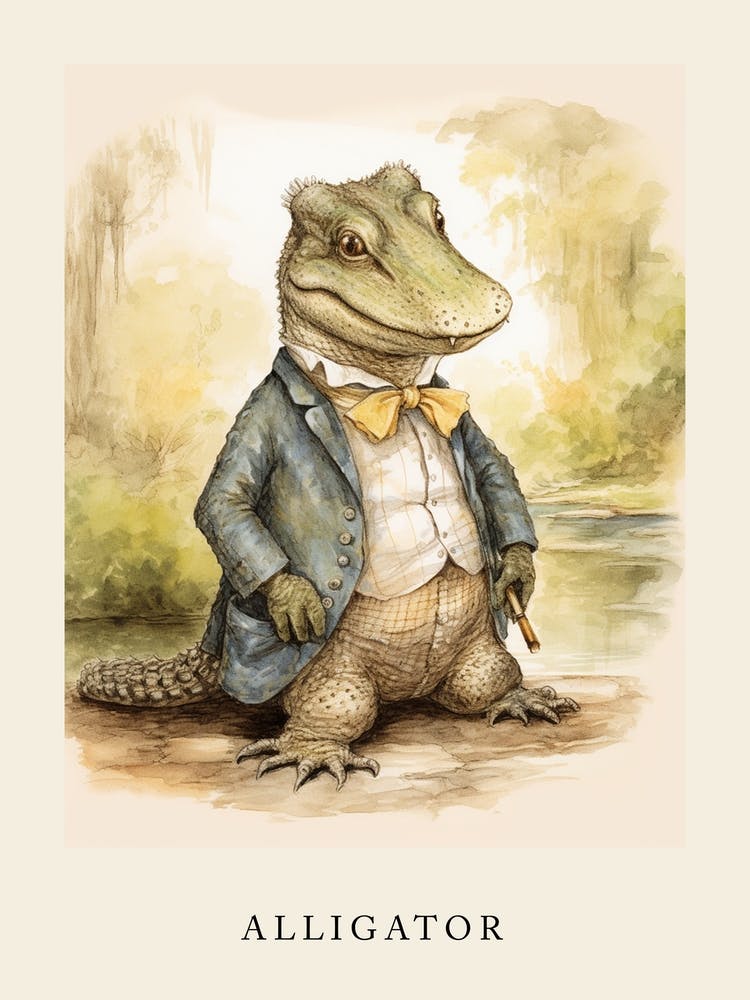 Beatrix Potter Inspired  Animal Watercolour Alligator 2