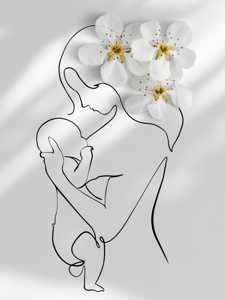 Mother And Baby With Flowers