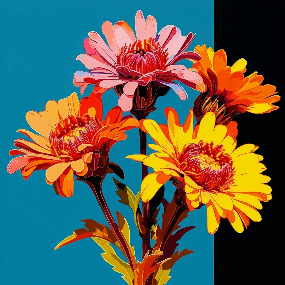 Andy Warhol Style Pop Art Fleurs Gaillardia 2 Carré